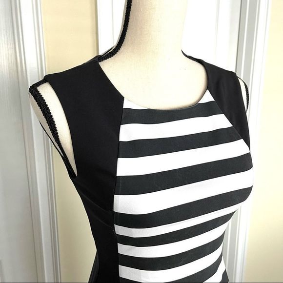 Banana Republic Black and White Striped Sheath Dress Size 00P - Picture 5 of 14